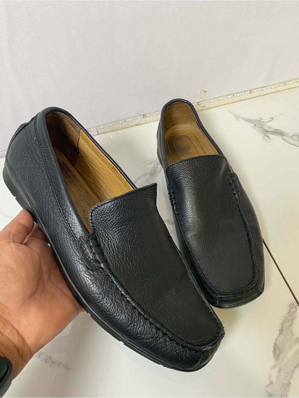 Geox Respira Black Leather Driving Loafers Moccasins Mens US 11 EU44‎